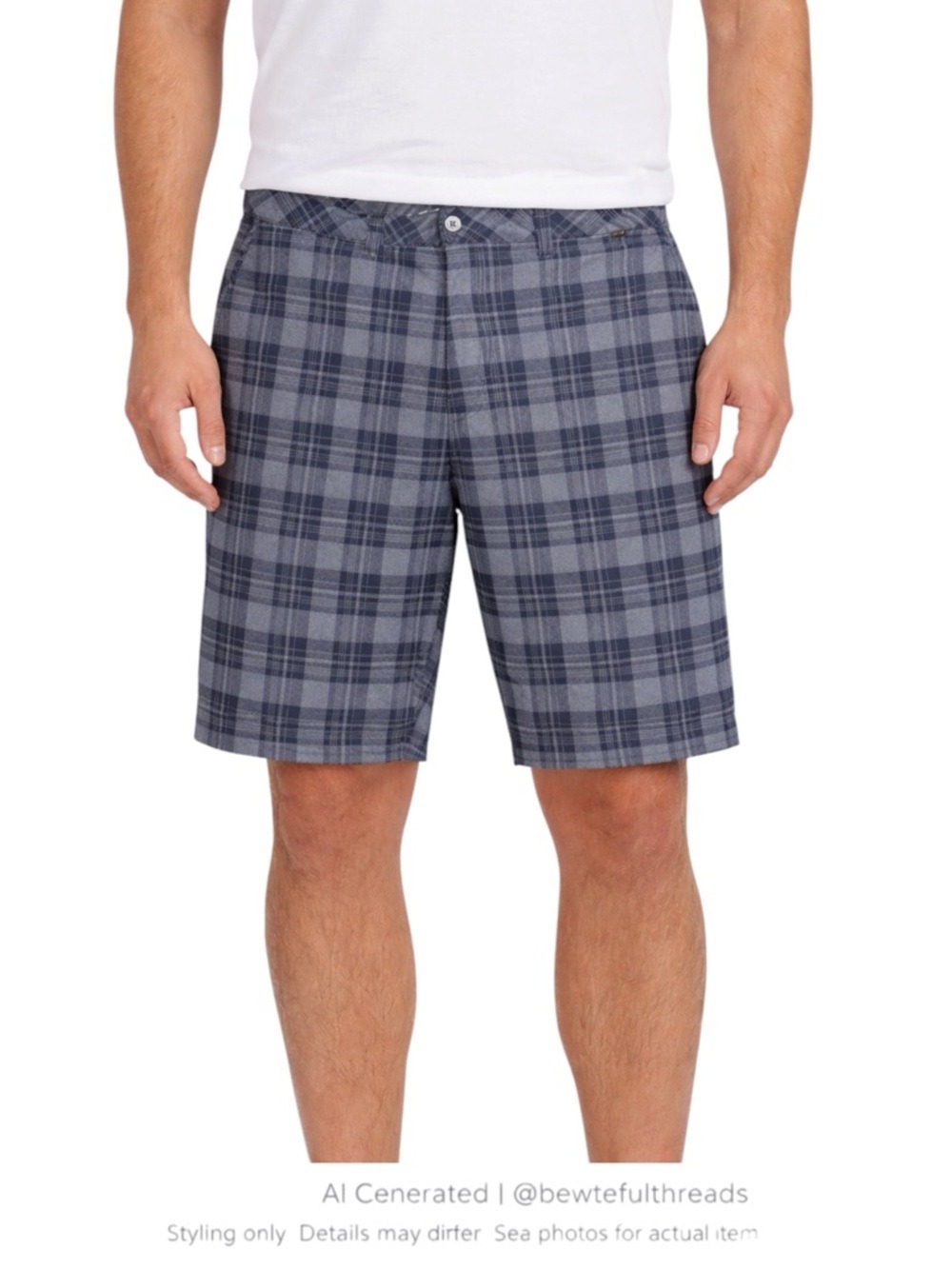 Golfcore Plaid Performance Shorts Blue Grey Stretch Size 40